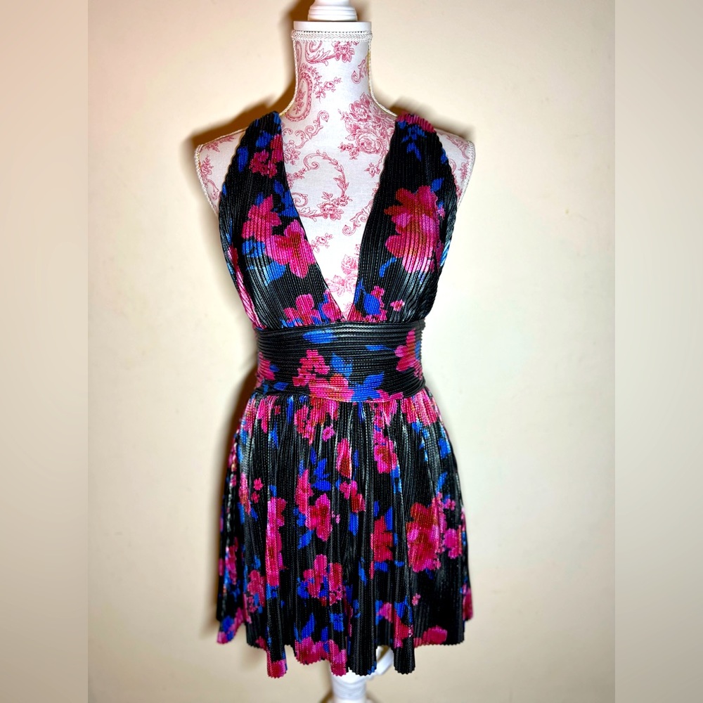 Bershka Metallic Black Festive Floral Print Zip Up Romper S - Picture 1 of 8